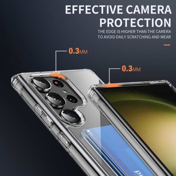 Samsung S23 Ultra stødsikkert cover med kortrum V3 Transparent