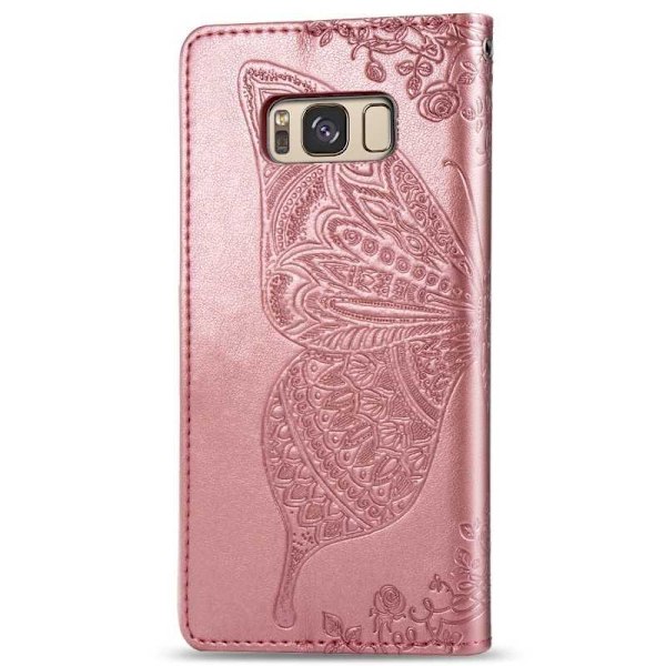 Samsung S8 Plånboksfodral PU-Läder 4-FACK Motiv Fjäril Rosenguld
