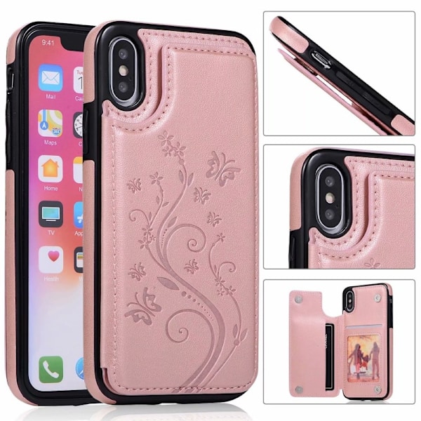 iPhone XS Shockproof Cover Card Holder 3-SLOT Flippr V2 Pink gold