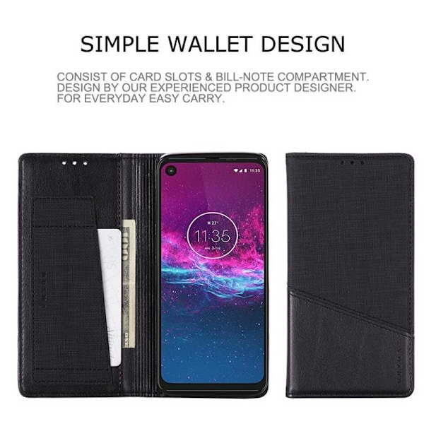 Motorola One Action Elegant Case i PU-læder med RFID-blok Black