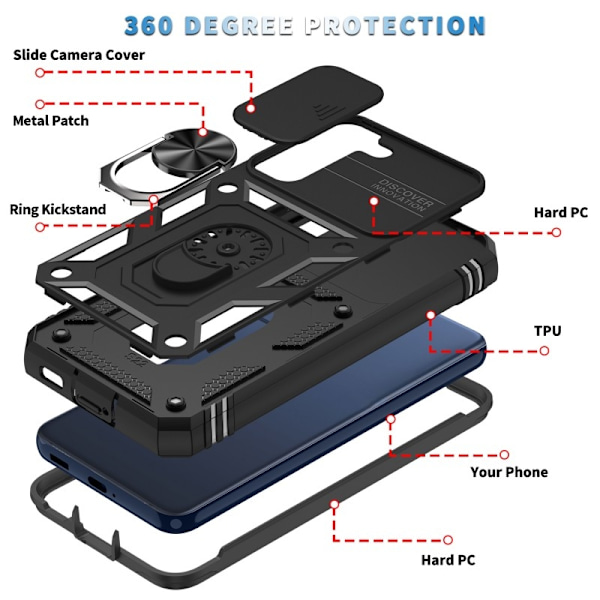 Samsung S22 Plus Hybridskal med Ringhållare & Kameraskydd - Svart