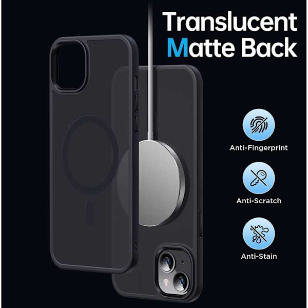 iPhone 15 Plus Transparent Stötdämpande Skal MagSafe-Kompatibelt V2 Svart