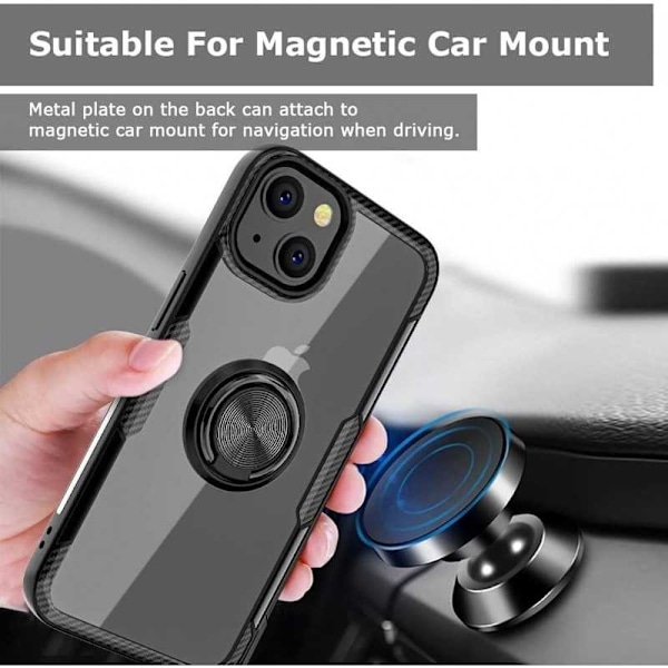 iPhone 13 Mini Praktisk stødsikkert cover med ringholder V4 Transparent