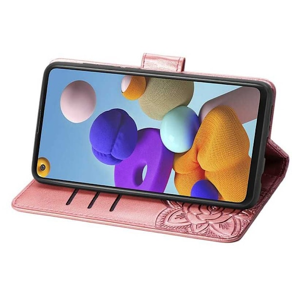 Samsung A21s Plånboksfodral PU-Läder 4-FACK Motiv Fjäril Rosa guld