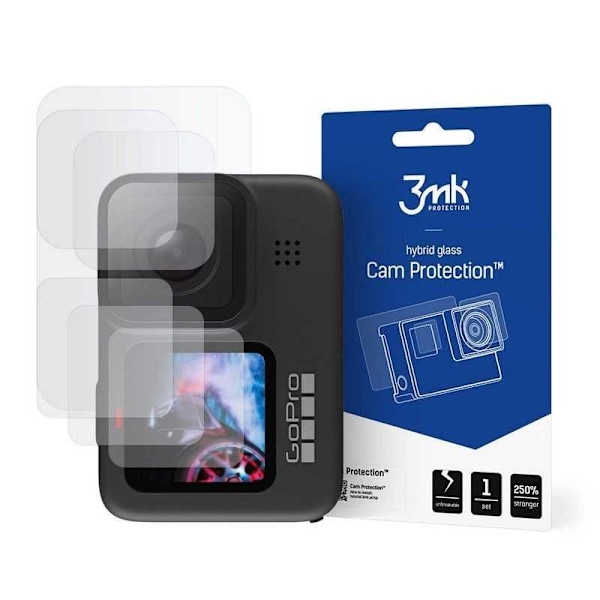 GoPro Hero 9 musta näytönsuoja ja linssinsuoja 3MK Hybrid Glass 5in1 Transparent