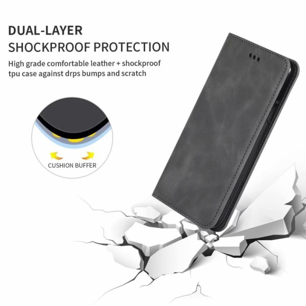 OnePlus 7T Flip Case Korttilokero Suede Black