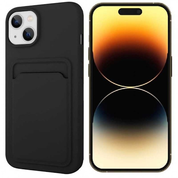 iPhone 15 Plus Gummibelagd Stöttåligt Skal med Kortfack Liquid Svart