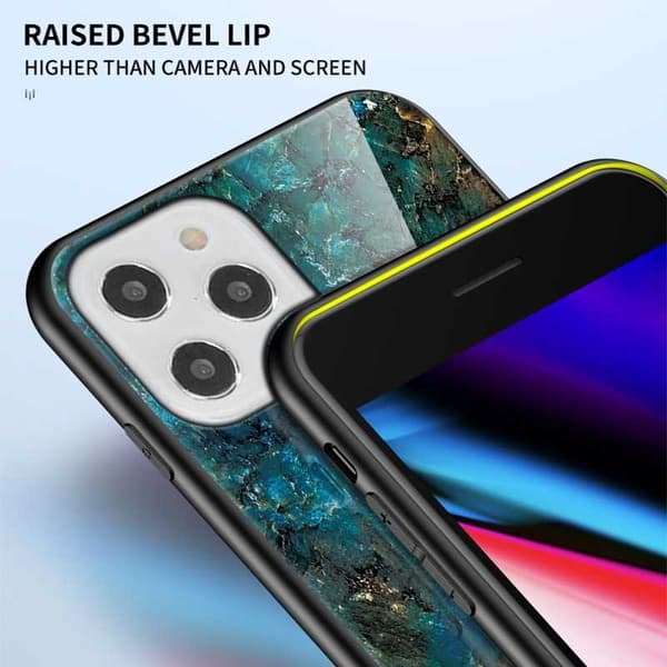 iPhone 12 Pro Max Marble Shell 9H karkaistu lasi tausta Glassback V2 Green Emerald Green
