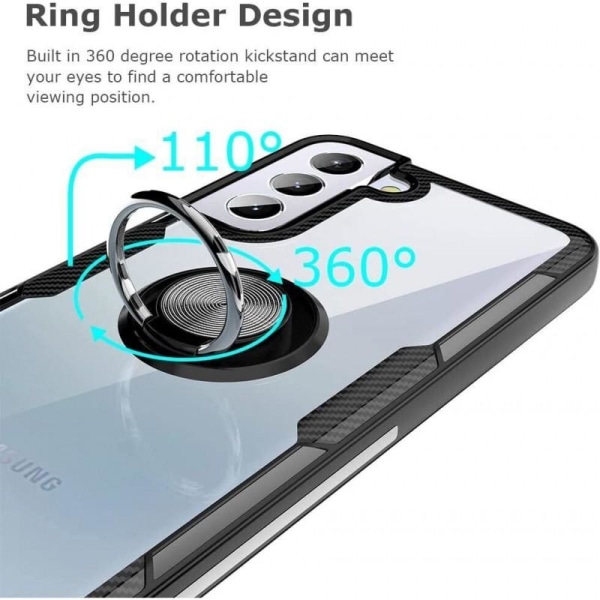Samsung S21 FE Praktisk stødsikkert cover med ringholder V4 Black