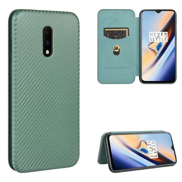 OnePlus 7 Flipfodral Kortfack CarbonDreams Grön Grön