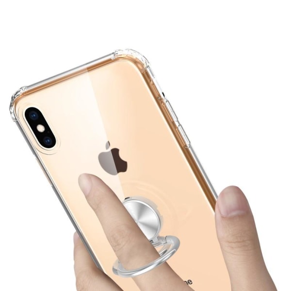 iPhone XS / X Iskunkestävä kansi sormustelineellä Fresh Transparent