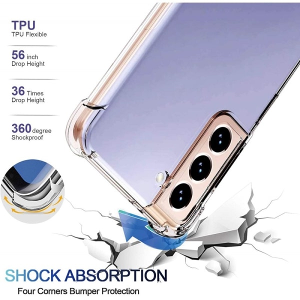 Samsung S22 iskuja vaimentava silikonikotelo Shockr Transparent