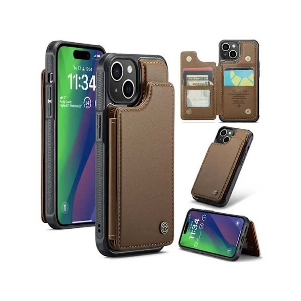 CaseMe Shockproof Cover Kortholder Stander 4-rums iPhone 11 Brun