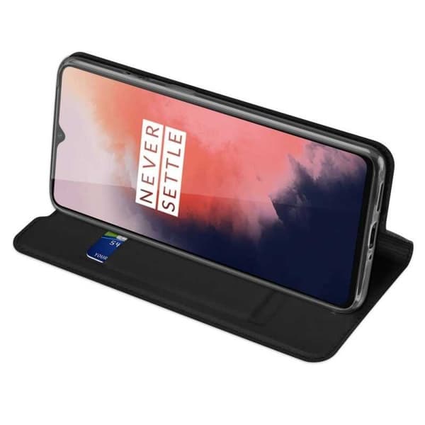 OnePlus 7T Flip Case Skin Pro korttilokerolla Black