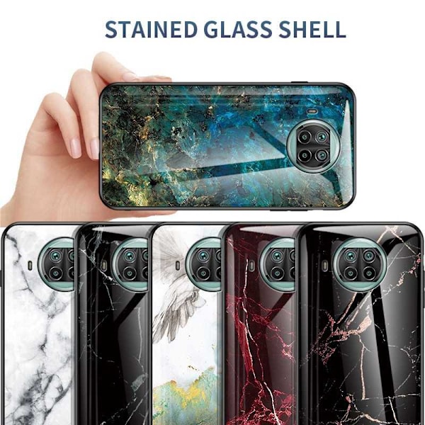 Xiaomi Mi 10T Lite Marble Shell 9H hærdet glas bagside glas bag V2 Black Svart/Guld