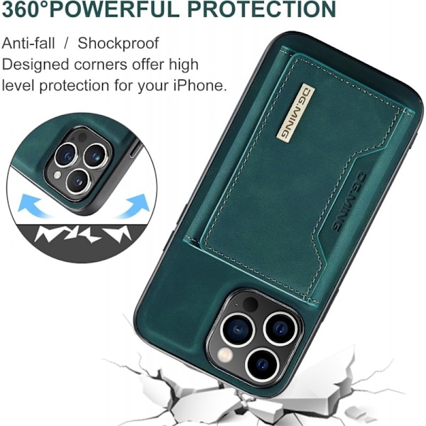 8-FACK iPhone 16 Pro Max Stöttåligt Skal med Magnetisk Korthållare DG.MING Detach - Grön