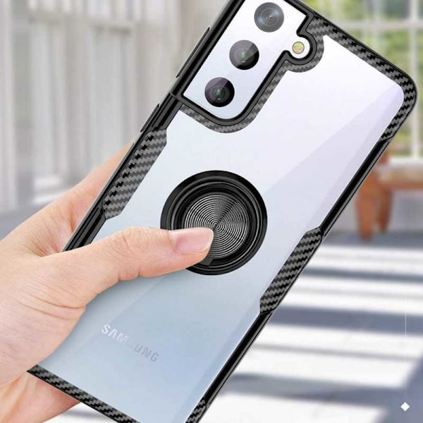 Samsung S21 Plus Praktisk Stöttåligt Skal med Ringhållare V4 Transparent