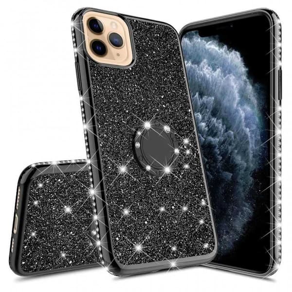 iPhone 13 Pro Max Stötdämpande Skal med Ringhållare Strass Guld