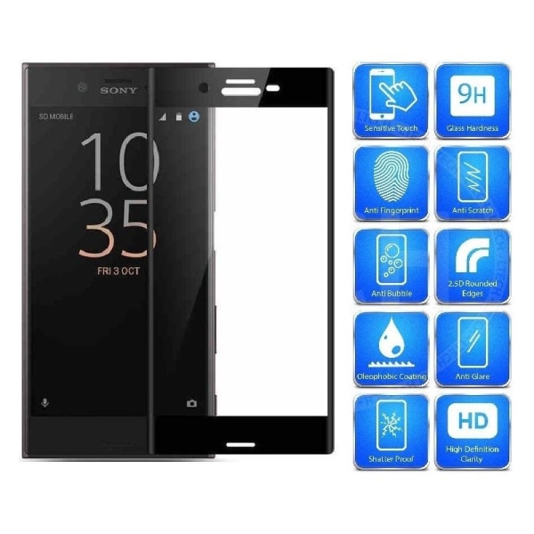 2-PACK Xperia X Tempered Glass 0,26mm 2,5D 9H Fullframe Svart