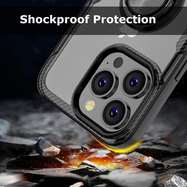 iPhone 14 Pro Practical iskunkestävä kotelo sormustelineellä V4 Transparent