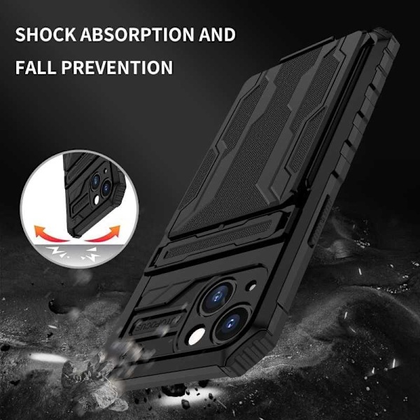 iPhone 13 Shockproof Shell Kickstand & Card Compartment ThinArmor V3 Black