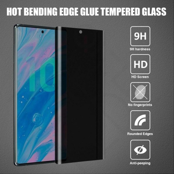 Samsung Note 10 Plus Privacy FullFrame Härdat glas 0.26mm 3D 9H Transparent