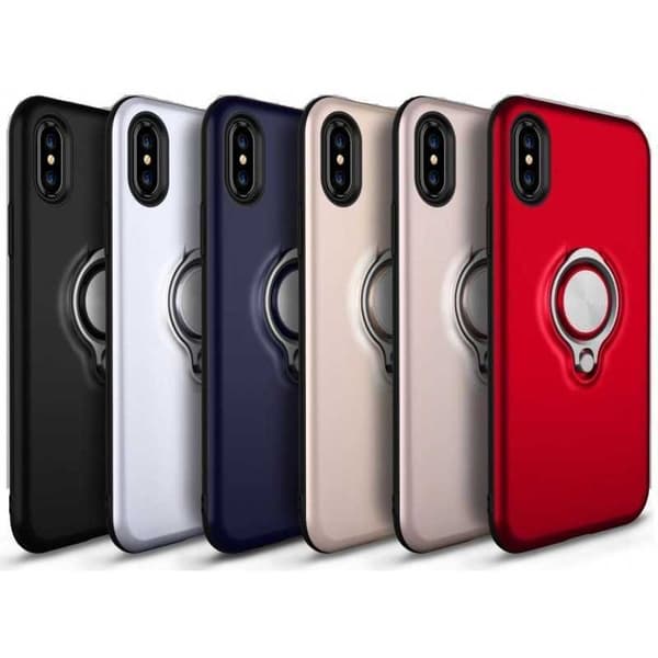 iPhone X Iskunkestävä mattamusta suojus sormustelineellä Svart