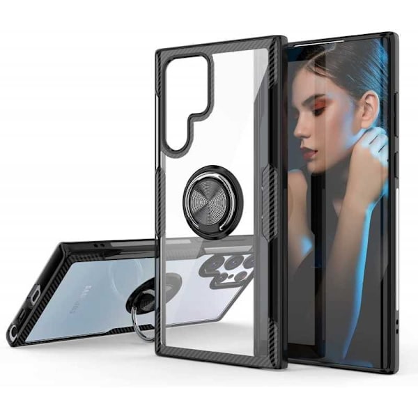Samsung S22 Ultra Practical iskunkestävä kotelo sormustelineellä V4 Black