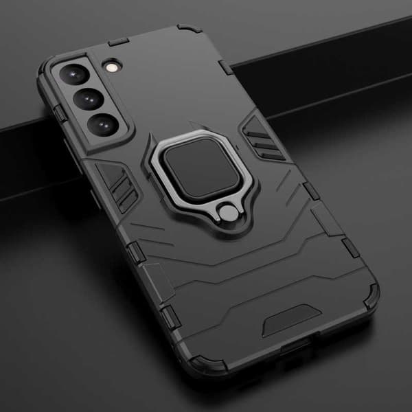 Samsung S21 FE Iskunkestävä suojus sormustelineellä ThinArmor Black
