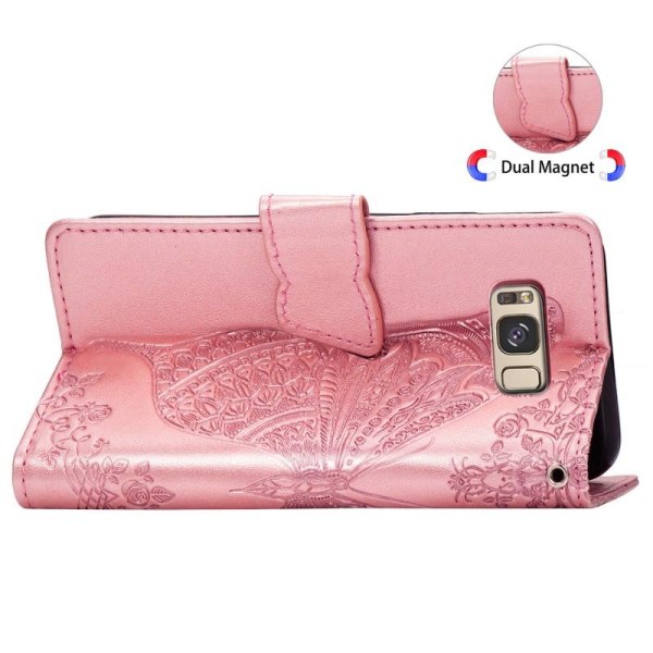Samsung S8 Wallet Case PU-nahkainen 4-POCKET Motif Butterfly Rosenguld