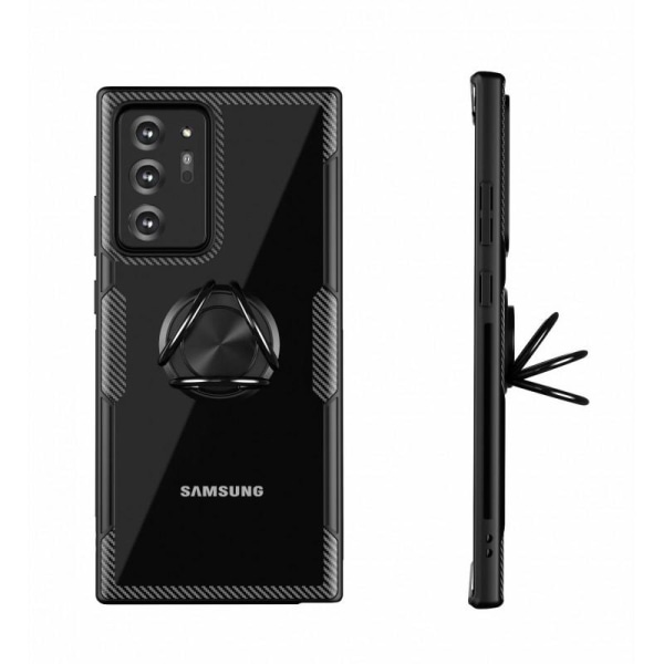 Samsung Note 20 Ultra-iskunkestävä kotelo sormustelineellä V4 Black