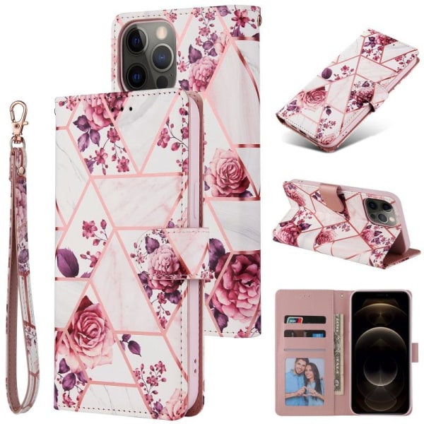 iPhone 12 Pro Max Trendy Pung-etui Sparkle 4-RUMMET Rosa