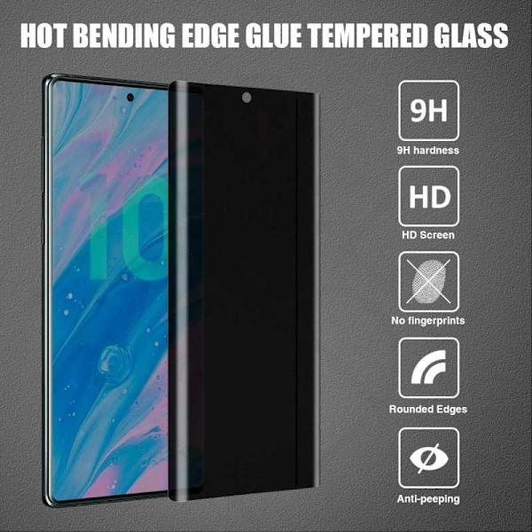 Samsung Note 10 Plus Privacy FullFrame Karkaistu lasi 0,26mm 3D 9H Transparent