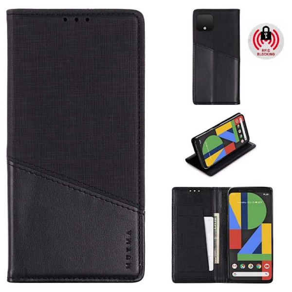 Google Pixel 4 Elegant Fodral i PU-Läder med RFID Block Svart