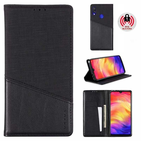 Xiaomi Redmi Note 7 tyylikäs PU-nahkakotelo RFID-estolla Black