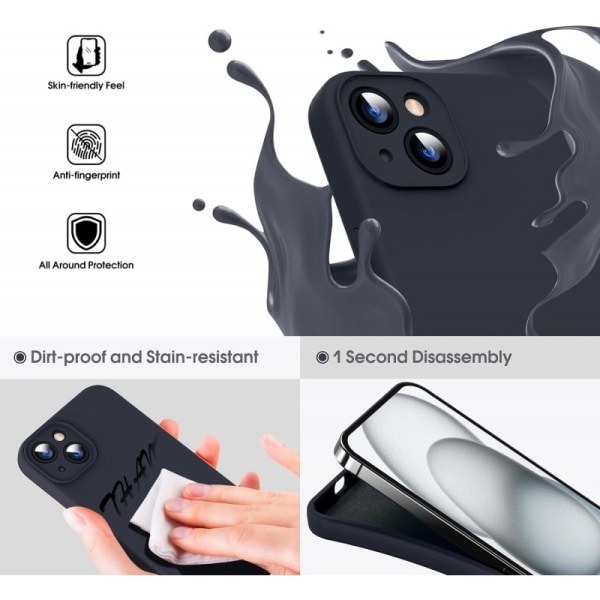 iPhone 15 Gummibelagd Mattsvart Skal Kameraskydd Liquid - Svart