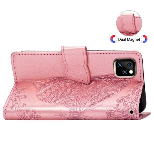 iPhone 11 Pro -lompakkokotelo PU-nahkainen 4-POCKET Motif Butterfly Rosenguld