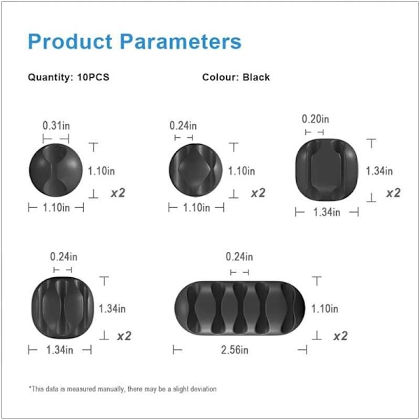 10 PACK:n itsekiinnittyvä kaapelipidikesarja Black