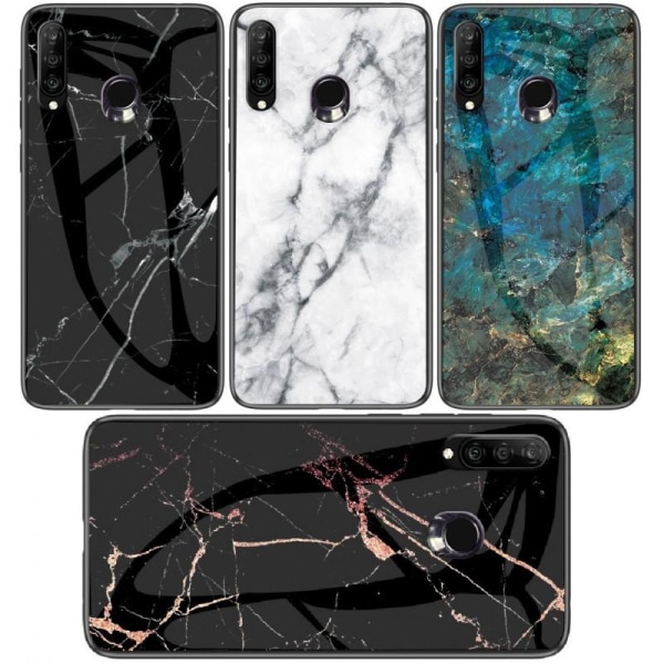 Huawei P30 Lite Marble Shell 9H Karkaistu lasi Takaosa Glassback V2 Black Svart/Guld