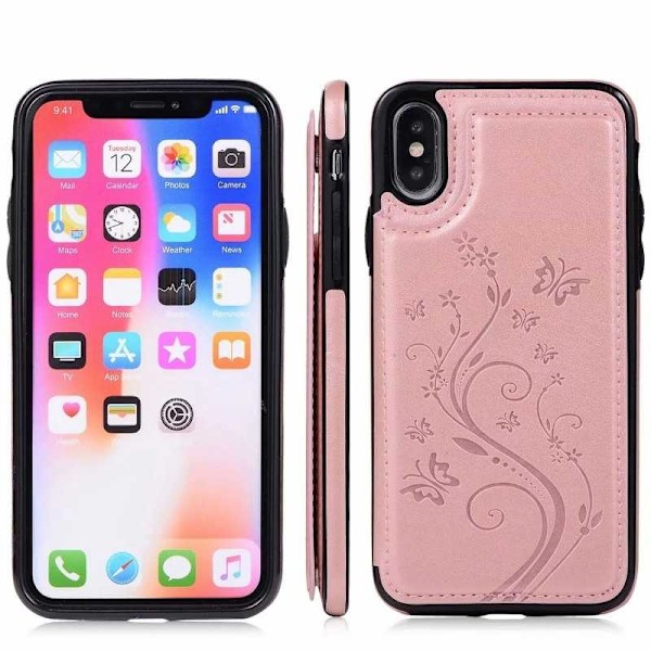 iPhone XS Max Stöttåligt Skal Korthållare 3-FACK Flippr V2 Rosa guld