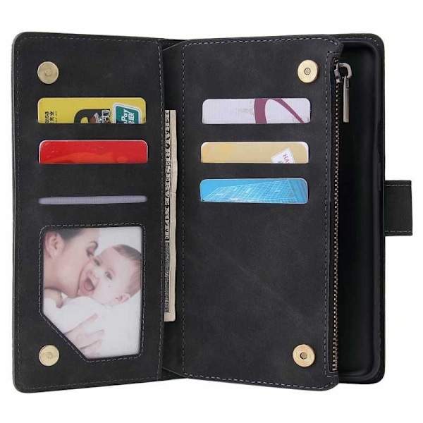 OnePlus 7 Pro Multifunktionellt Plånboksfodral Zipper 8-Fack Svart