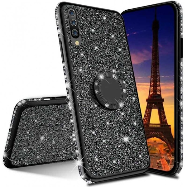 Huawei P30 Lite stødabsorberende cover med ringholder Rhinestone Svart