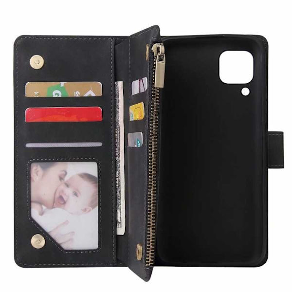 Samsung A12 multifunktionelt pung etui Lynlås 8-rum Black