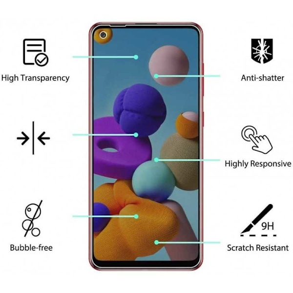 2-PACK Samsung A21s Privacy Hærdet glas 0,26 mm 2,5D 9H Transparent