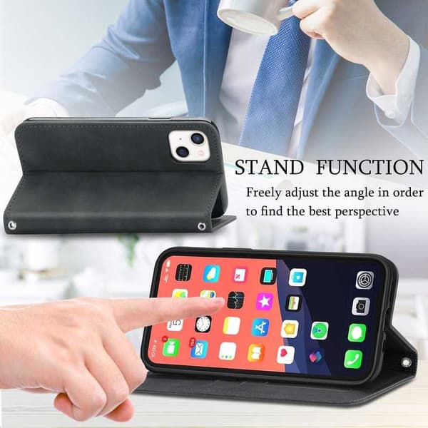 iPhone 13 Mini Flip Case Korttilokero Suede Black