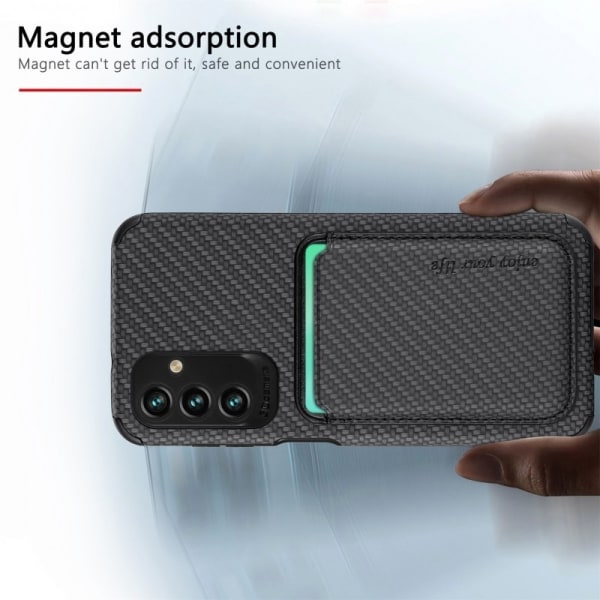 Samsung A14 5G/4G Stöttåligt skal med Magnetisk Korthållare Mags Svart