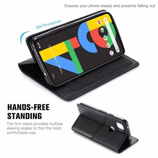 Google Pixel 4a 4G / LTE elegantti PU-nahkakotelo RFID-estolla Black