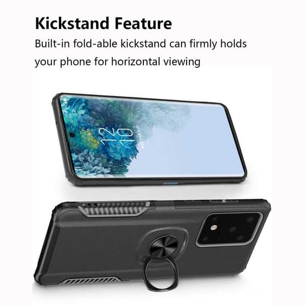 Samsung S20 Ultra Practical iskunkestävä kotelo sormustelineellä V5 Black
