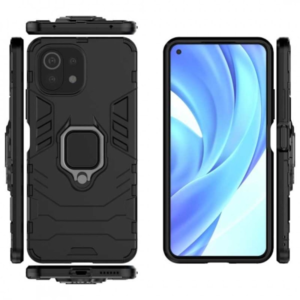 Xiaomi Mi 11 Lite stødsikkert dæksel med ringholder tynd armering Black