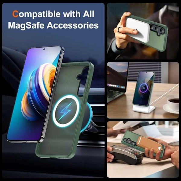 iPhone 15 Transparent Stötdämpande Skal MagSafe-Kompatibelt V2 - Grøn